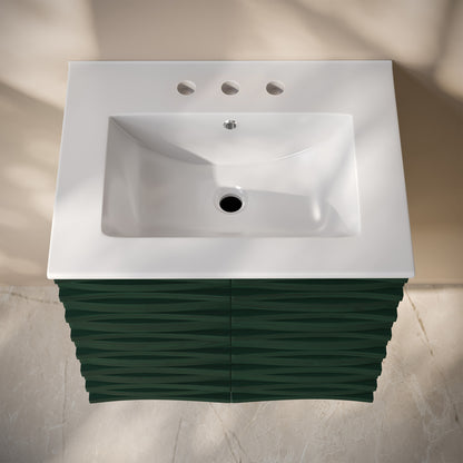 Swiss Madison, Cascade 24" Wall-Mounted Bathroom Vanity in Green Oak with 3-Hole Widespread Sink Top