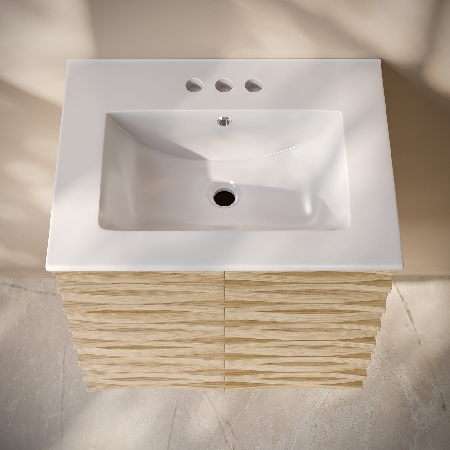 Swiss Madison, Cascade 24" Wall-Mounted Bathroom Vanity in Natural Oak with 3-Hole Centerset Sink Top