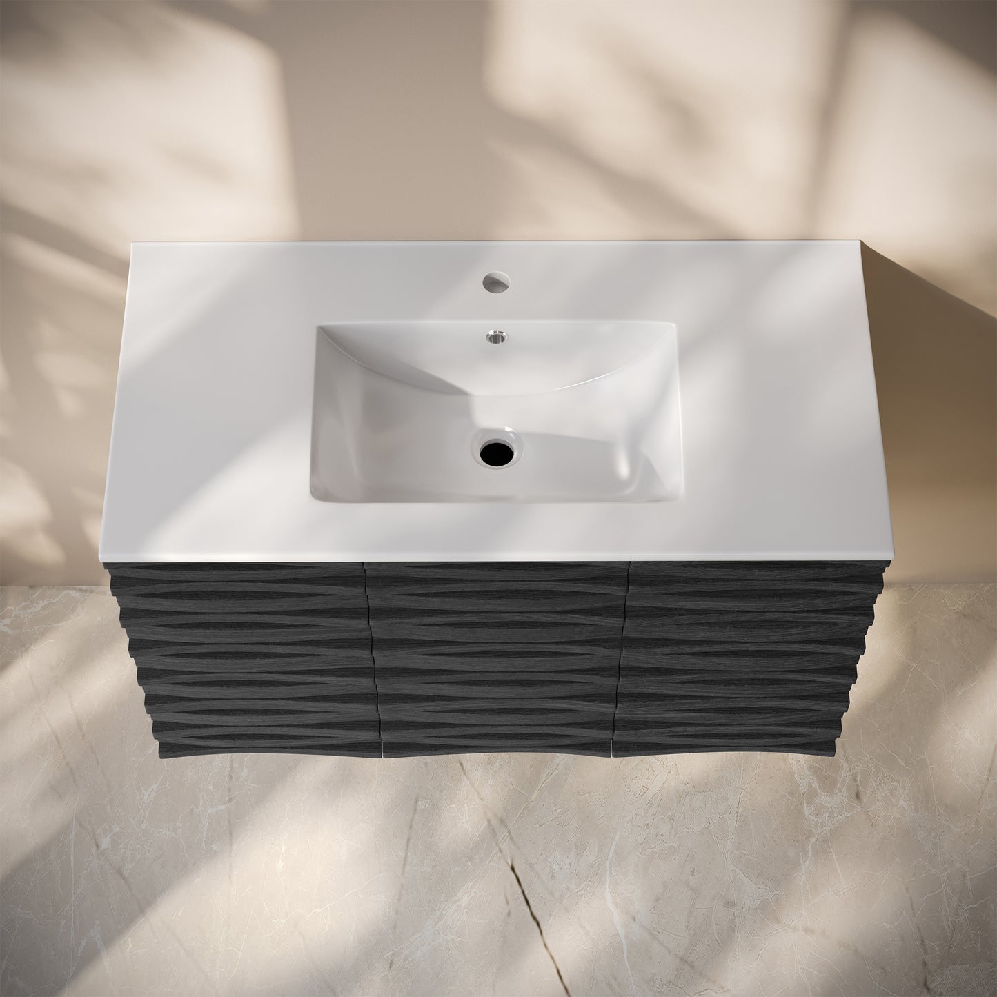 Swiss Madison, Cascade 36" Wall-Mounted Bathroom Vanity in Black Oak with Sink Top