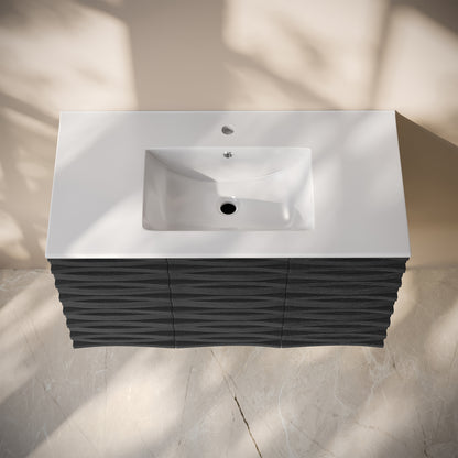 Swiss Madison, Cascade 36" Wall-Mounted Bathroom Vanity in Black Oak with Sink Top