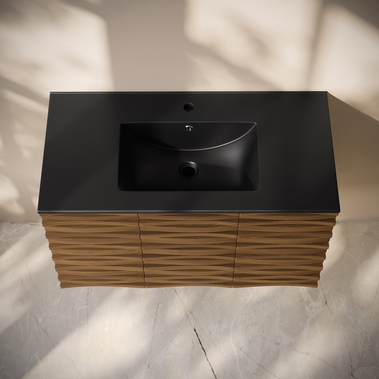 Swiss Madison, Cascade 36" Wall-Mounted Bathroom Vanity in Brown Oak with Black Sink Top