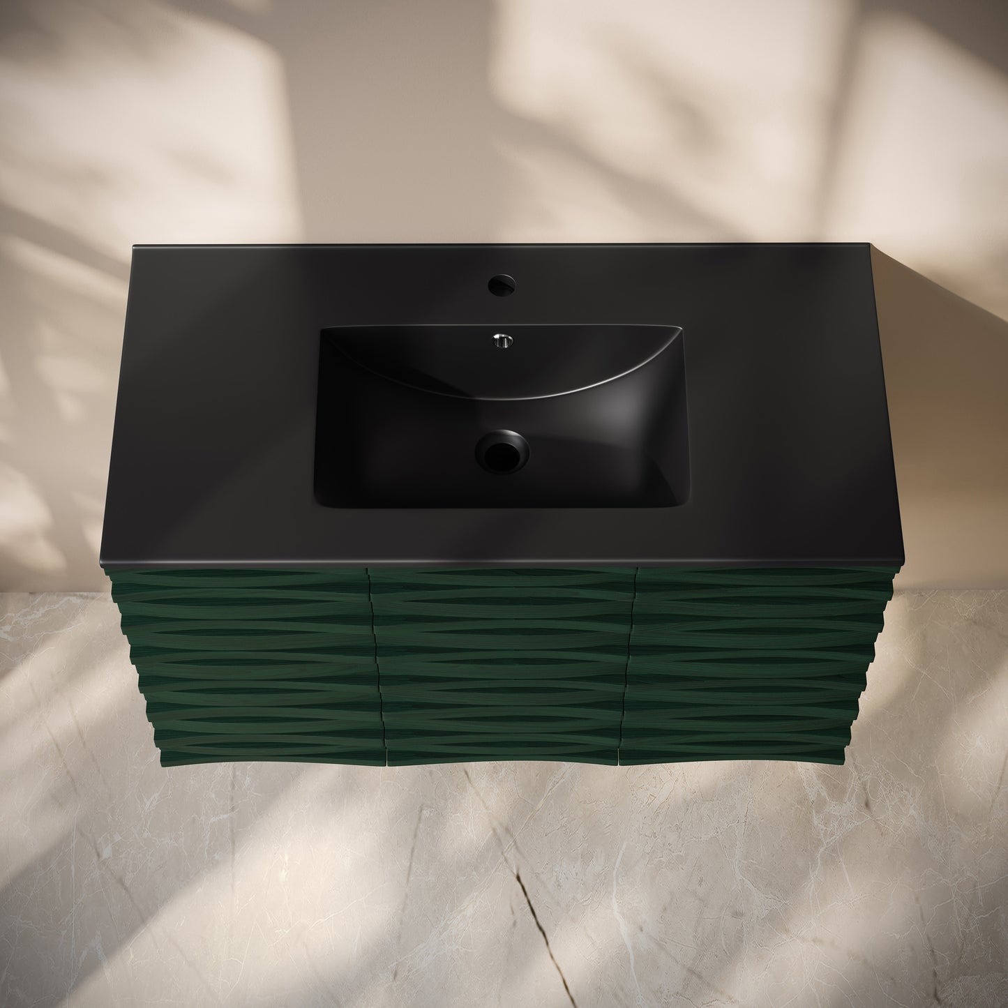 Swiss Madison, Cascade 36" Wall-Mounted Bathroom Vanity in Green Oak with Black Sink Top