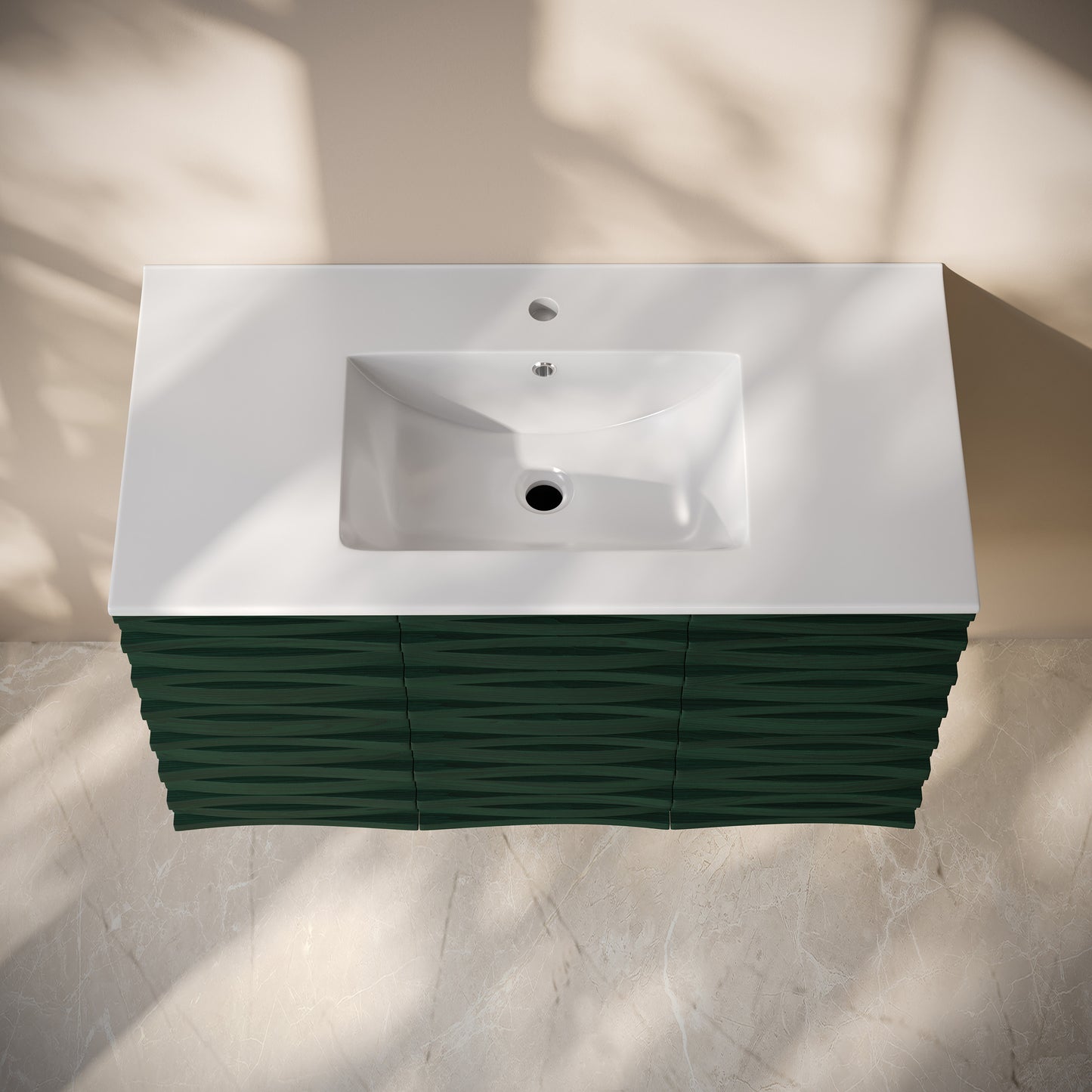 Swiss Madison, Cascade 36" Wall-Mounted Bathroom Vanity in Green Oak with Sink Top