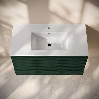 Swiss Madison, Cascade 36" Wall-Mounted Bathroom Vanity in Green Oak with Sink Top