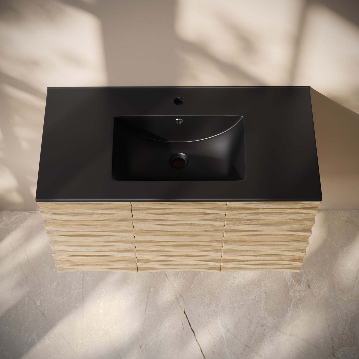 Swiss Madison, Cascade 36" Wall-Mounted Bathroom Vanity in Natural Oak with Black Sink Top