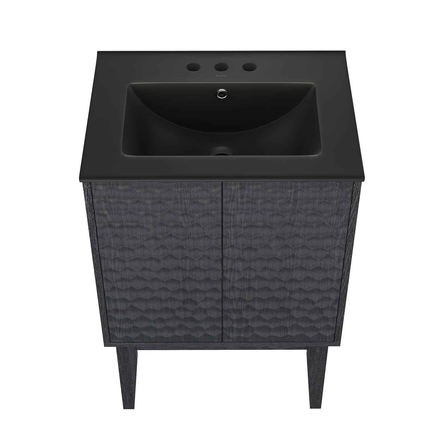 Swiss Madison, Bosse 24" Freestanding Bathroom Vanity in Black Oak with Black 3-Hole Centerset Sink Top