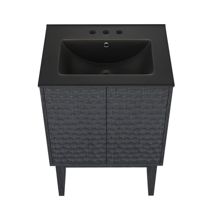 Swiss Madison, Bosse 24" Freestanding Bathroom Vanity in Black Oak with Black 3-Hole Centerset Sink Top