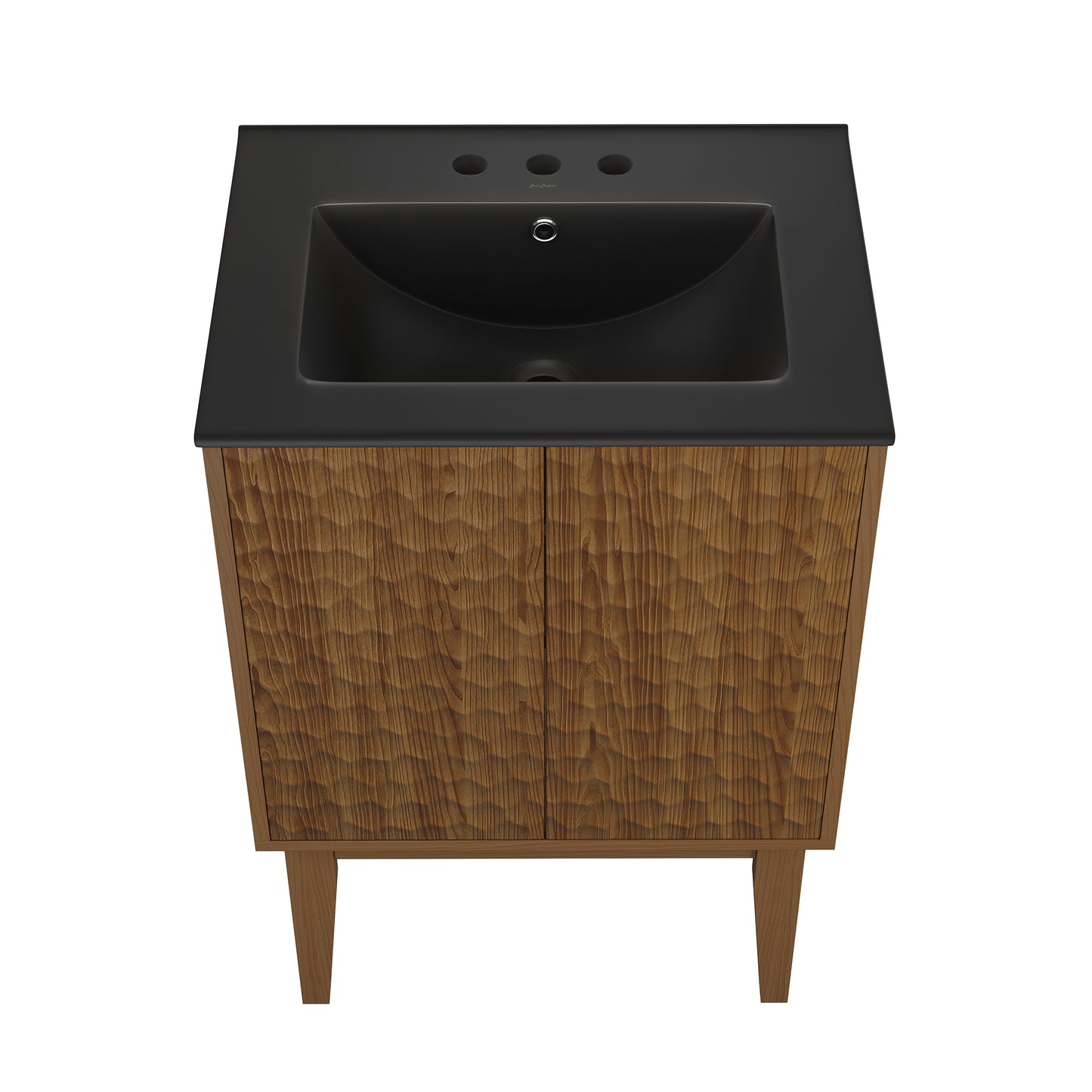 Swiss Madison, Bosse 24" Freestanding Bathroom Vanity in Brown Oak with Black 3-Hole Centerset Sink Top