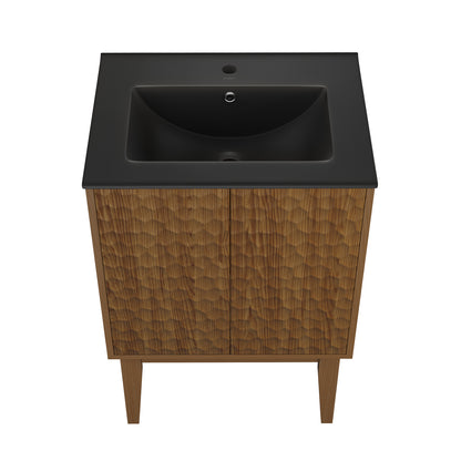 Swiss Madison, Bosse 24" Freestanding Bathroom Vanity in Brown Oak with Black Sink Top