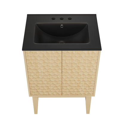 Swiss Madison, Bosse 24" Freestanding Bathroom Vanity in Natural Oak with Black 3-Hole Centerset Sink Top