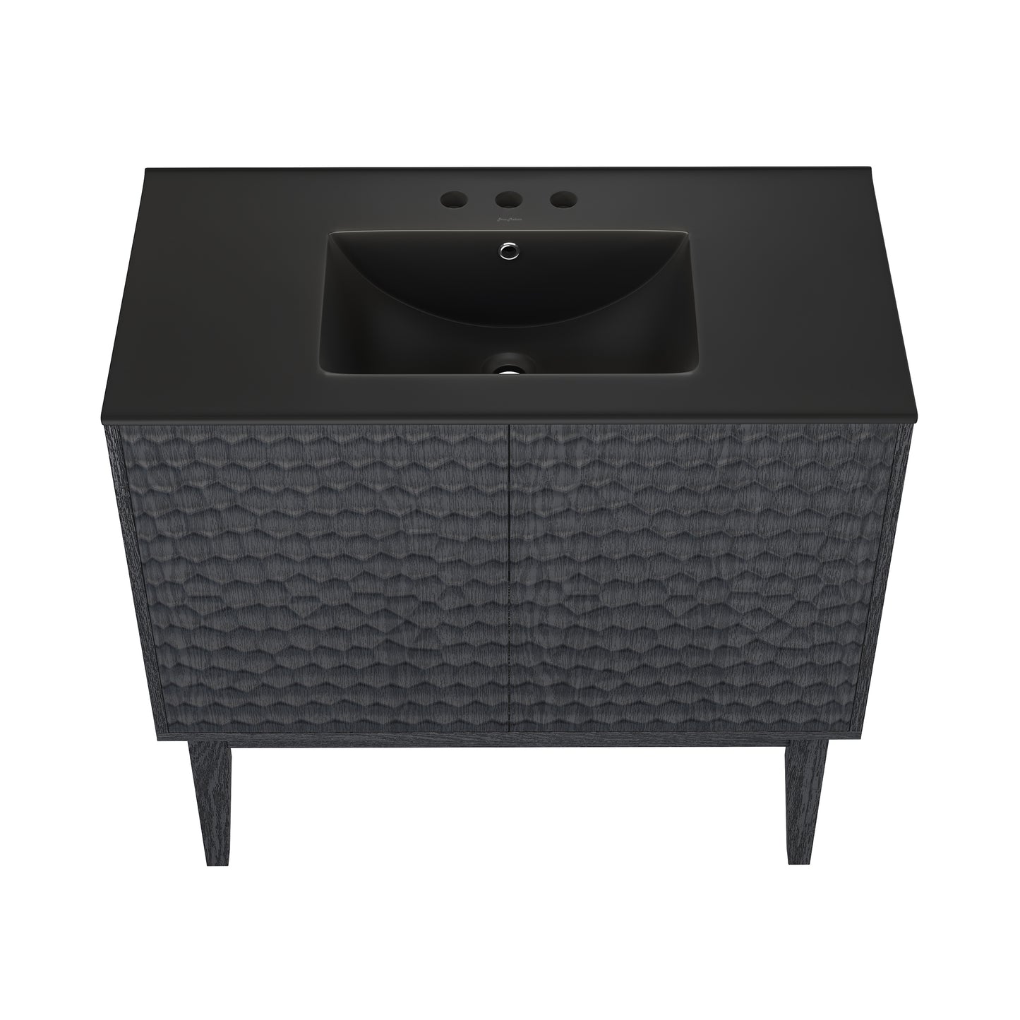Swiss Madison, Bosse 36" Freestanding Bathroom Vanity in Black Oak with Black 3-Hole Widespread Sink Top