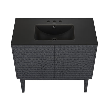 Swiss Madison, Bosse 36" Freestanding Bathroom Vanity in Black Oak with Black 3-Hole Widespread Sink Top