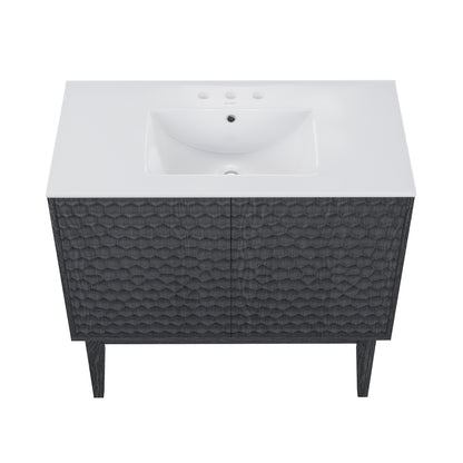 Swiss Madison, Bosse 36" Freestanding Bathroom Vanity in Black Oak with 3-Hole Widespread Sink Top