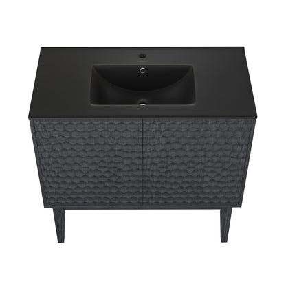 Swiss Madison, Bosse 36" Freestanding Bathroom Vanity in Black Oak with Black Sink Top