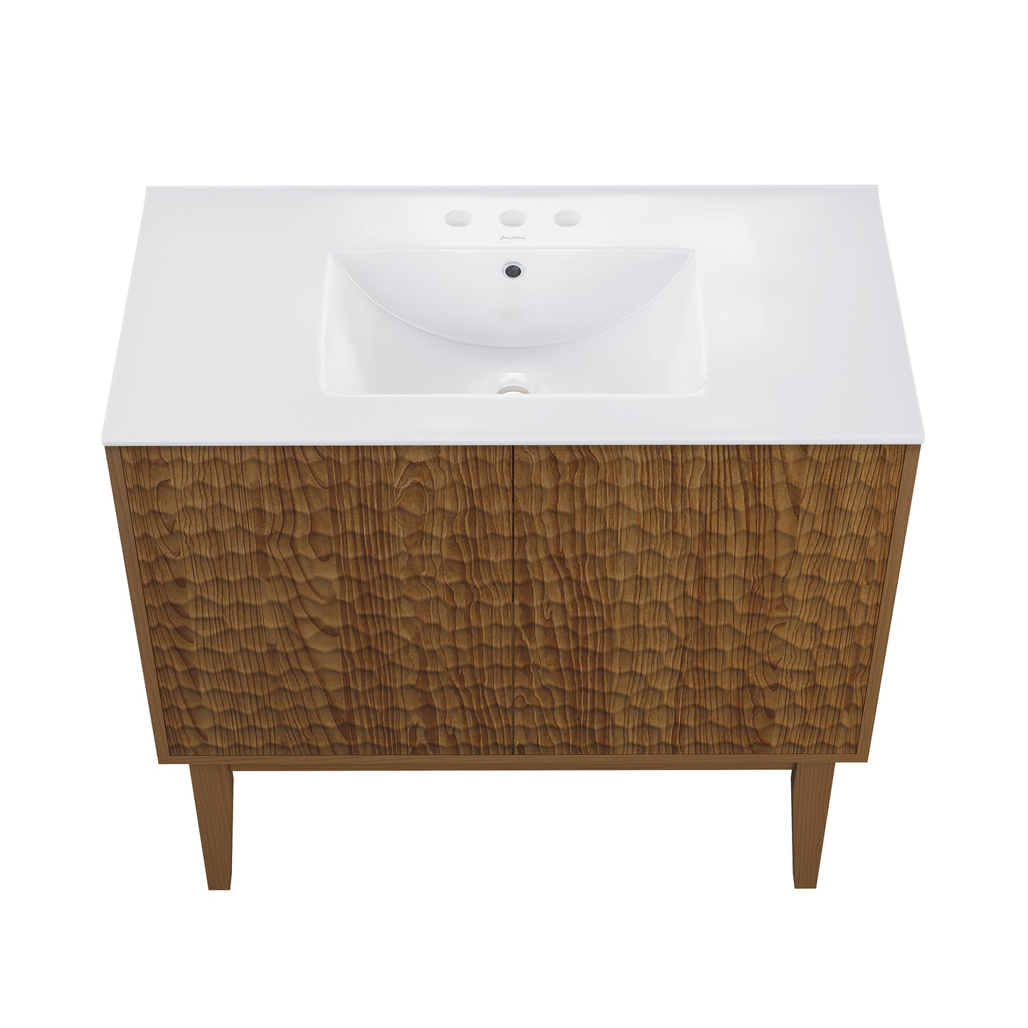 Swiss Madison, Bosse 36" Freestanding Bathroom Vanity in Brown Oak with 3-Hole Widespread Sink Top