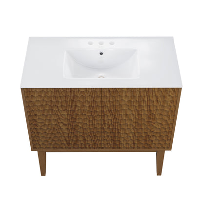 Swiss Madison, Bosse 36" Freestanding Bathroom Vanity in Brown Oak with 3-Hole Widespread Sink Top