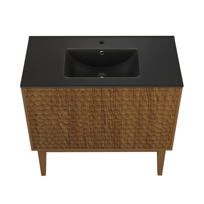 Swiss Madison, Bosse 36" Freestanding Bathroom Vanity in Brown Oak with Black Sink Top