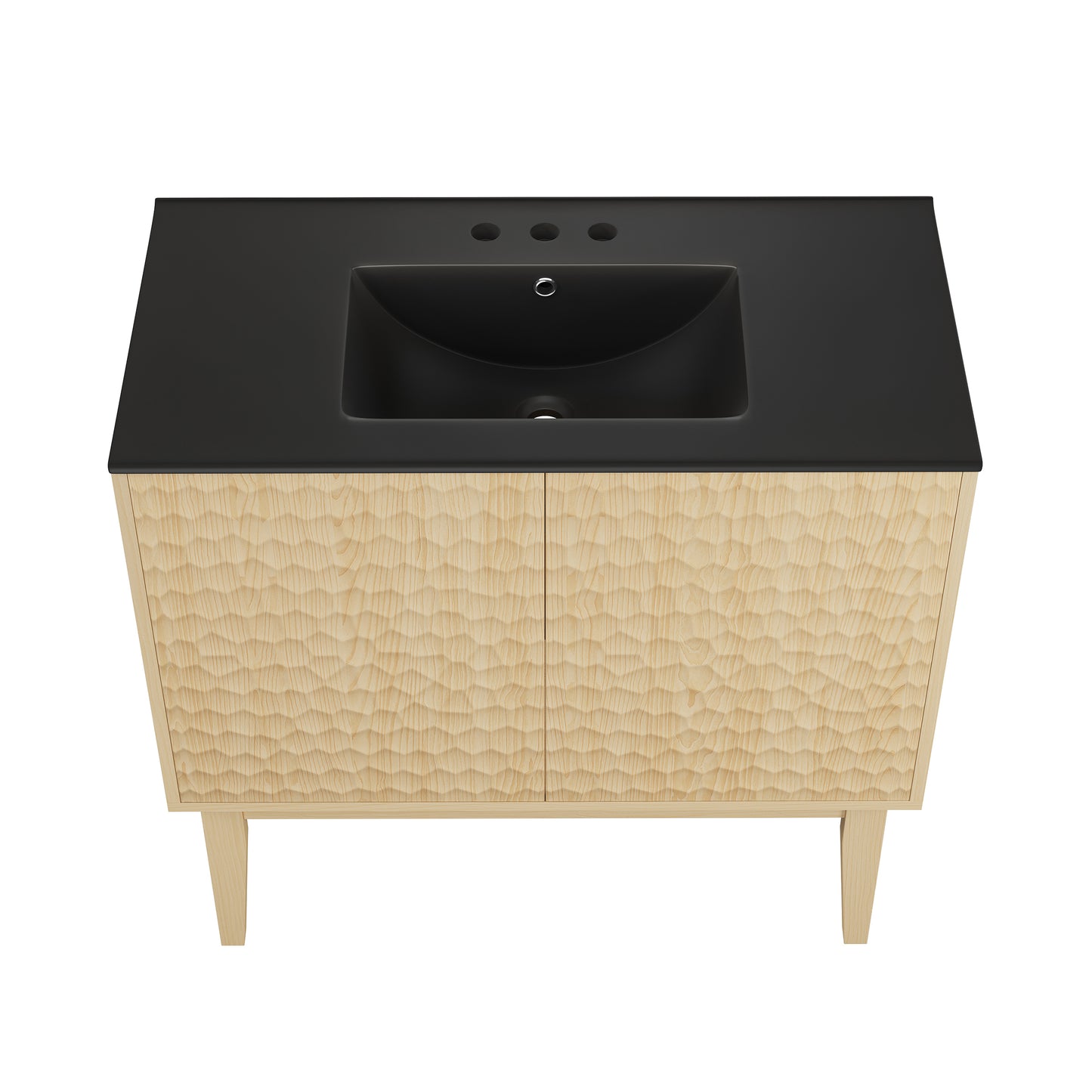 Swiss Madison, Bosse 36" Freestanding Bathroom Vanity in Natural Oak with Black 3-Hole Widespread Sink Top