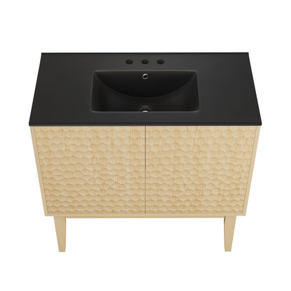 Swiss Madison, Bosse 36" Freestanding Bathroom Vanity in Natural Oak with Black 3-Hole Widespread Sink Top