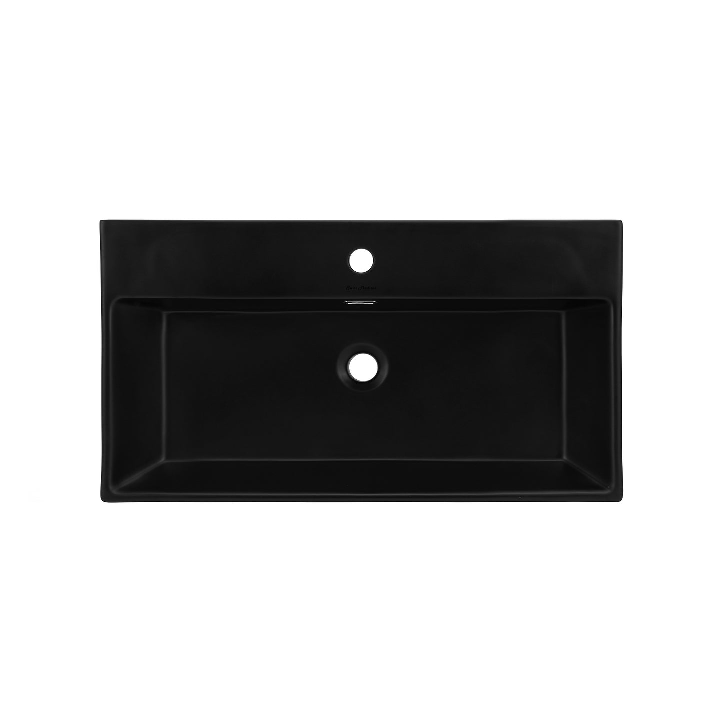 Swiss Madison, Claire 30 Ceramic Console Sink Matte Black Basin Brushed Gold Legs