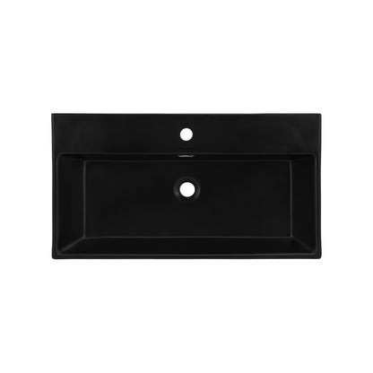 Swiss Madison, Claire 30 Ceramic Console Sink Matte Black Basin Brushed Gold Legs