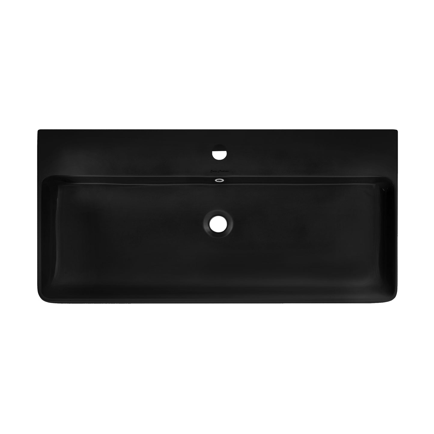 Swiss Madison, Carre 36 Ceramic Console Sink Matte Black Basin Brushed Gold Legs