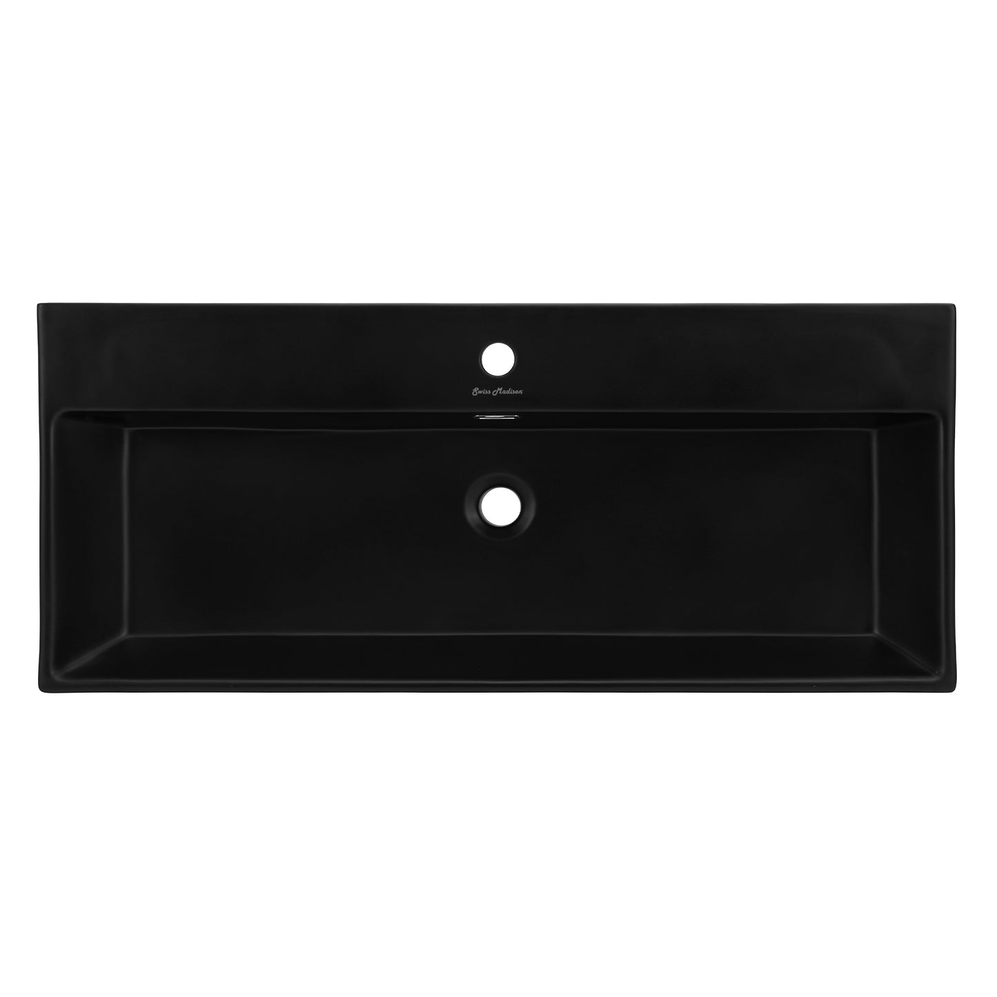 Swiss Madison, Claire 40 Ceramic Console Sink Matte Black Basin Chrome Legs