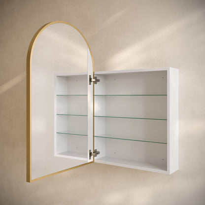 Swiss Madison, Porte 20 x 30 Arched Recessed/Wall Mount Medicine Cabinet with Mirror in Gold