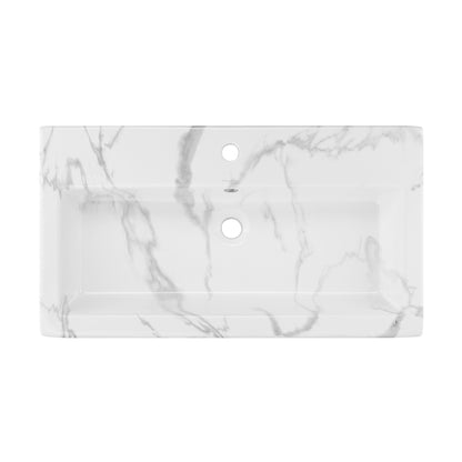 Swiss Madison, Voltaire Wide Rectangle Vessel Sink in White Marble