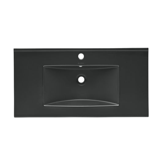 Swiss Madison, 36" Ceramic Vanity Top with Single Faucet Hole in Matte Black