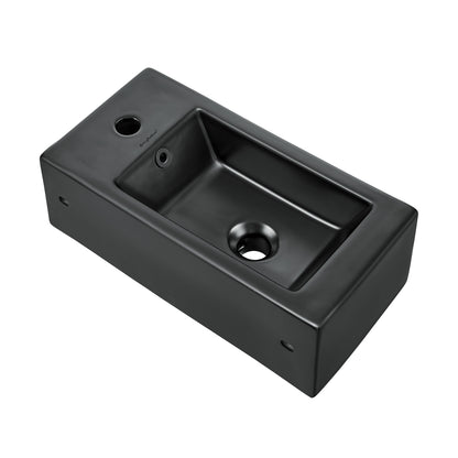 Swiss Madison, Voltaire 19.5 x 10 Rectangular Ceramic Wall Hung Sink with Right Side Faucet Mount, Matte Black