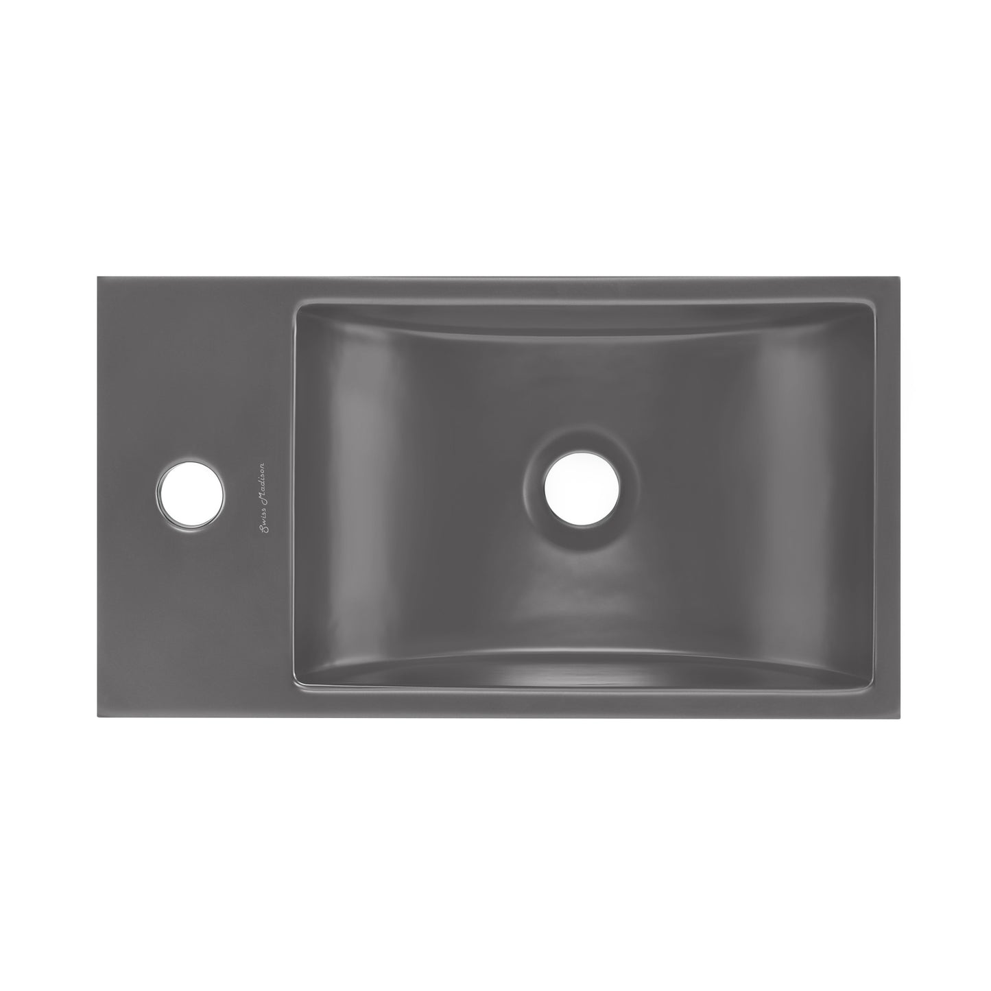 Swiss Madison, Lisse 16" Concrete Rectangle Wall-Mounted Sink with Left Side Faucet Mount in Matte Dark Gray