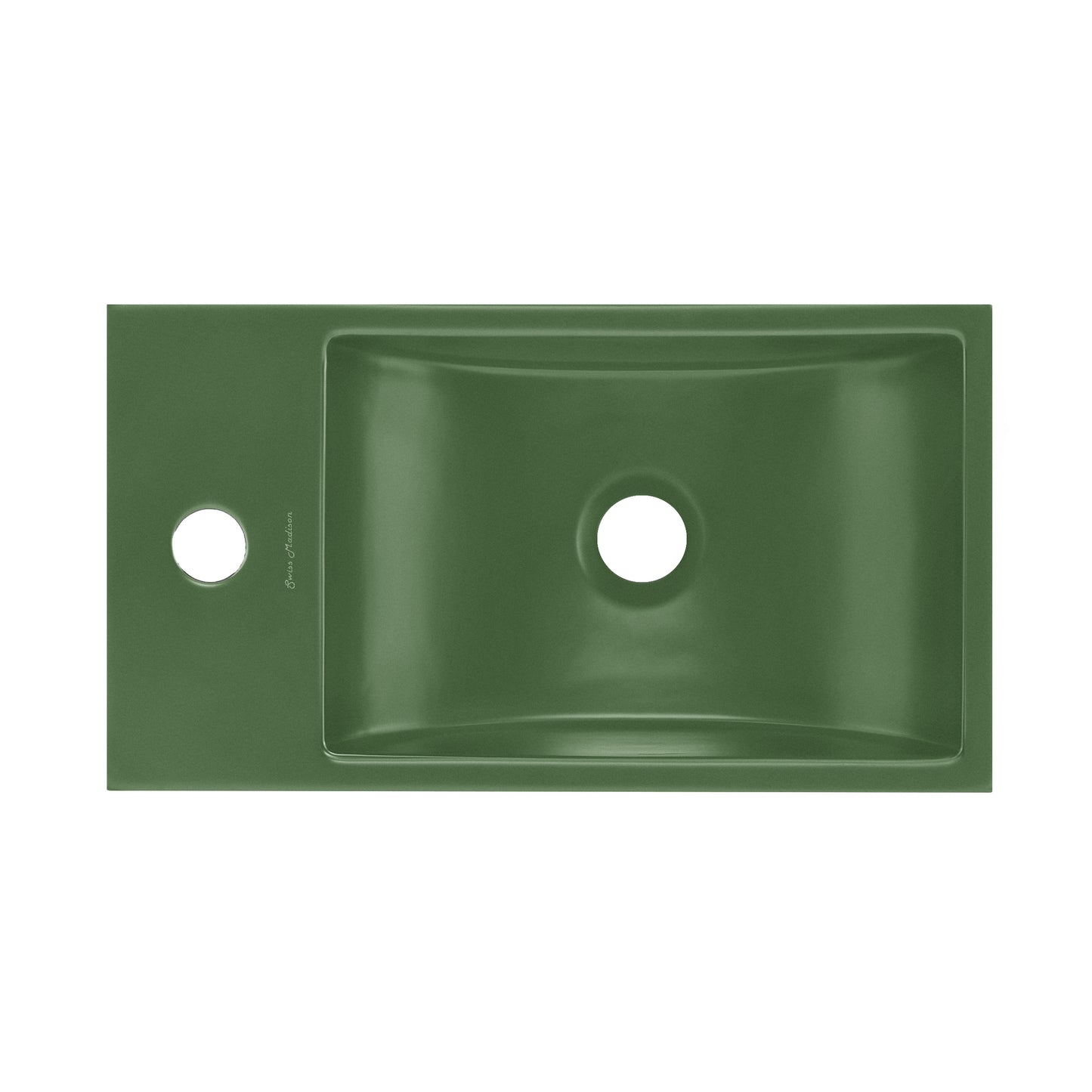 Swiss Madison, Lisse 16" Concrete Rectangle Wall-Mounted Sink with Left Side Faucet Mount in Matte Royal Green