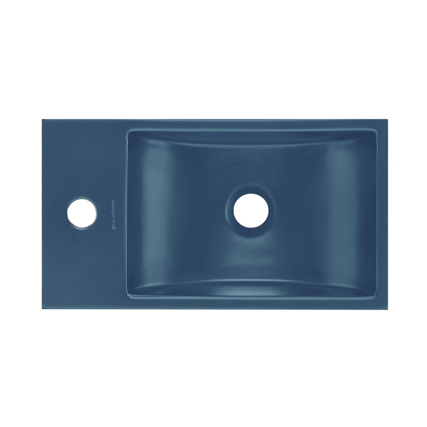 Swiss Madison, Lisse 16" Concrete Rectangle Wall-Mounted Sink with Left Side Faucet Mount in Matte Royal Blue
