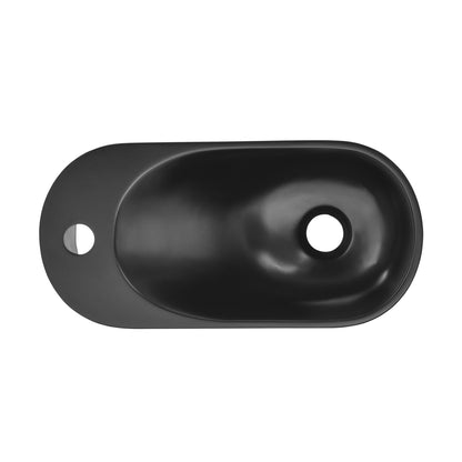 Swiss Madison, Terre 18" Solid Surface Oval Wall-Mounted Sink with Left Side Faucet Mount in Matte Black