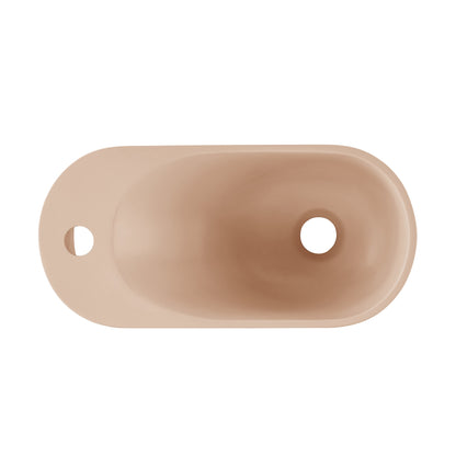 Swiss Madison, Terre 18" Solid Surface Oval Wall-Mounted Sink with Left Side Faucet Mount in Matte Pastel Peach