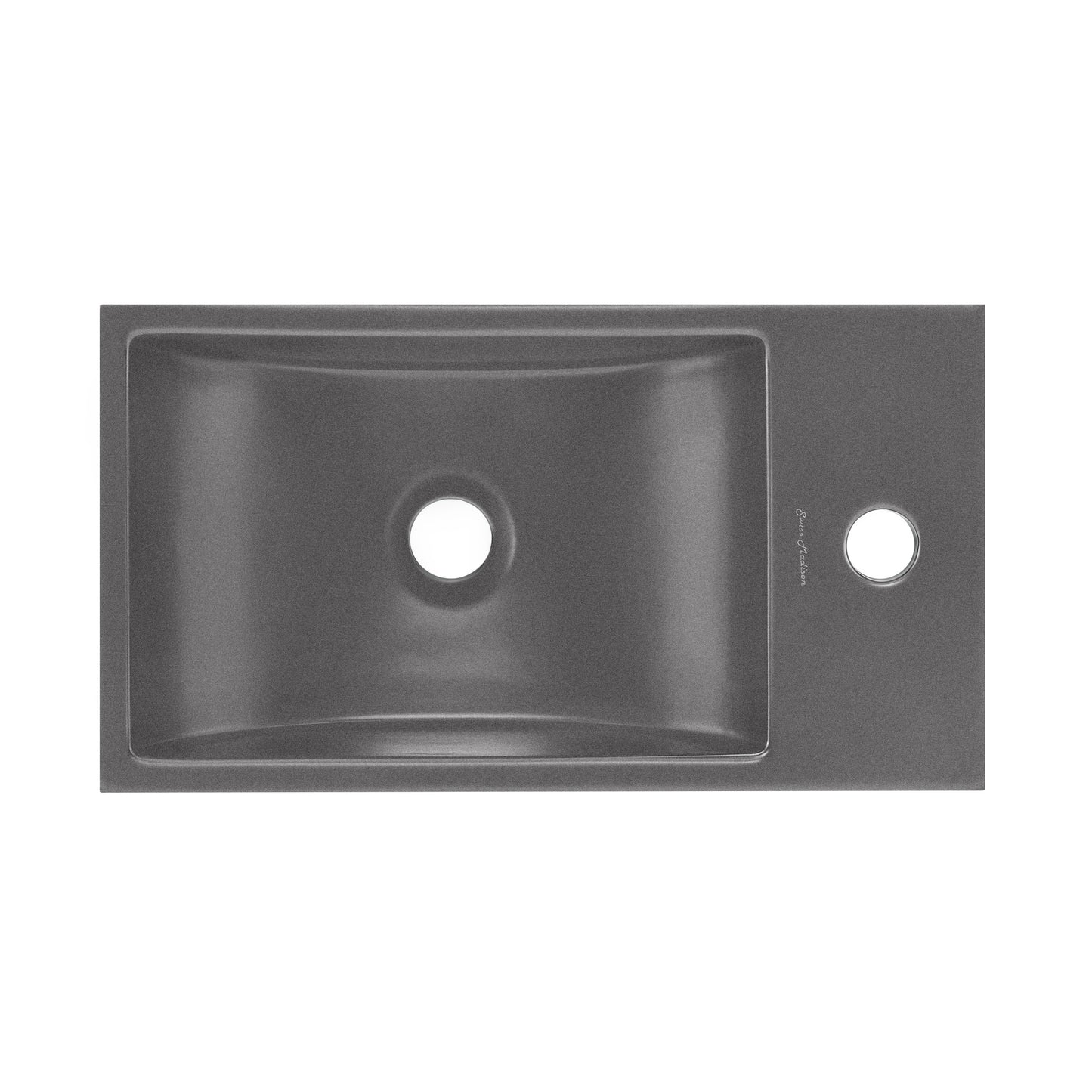 Swiss Madison, Lisse 16" Concrete Rectangle Wall-Mounted Sink with Right Side Faucet Mount in Matte Dark Gray