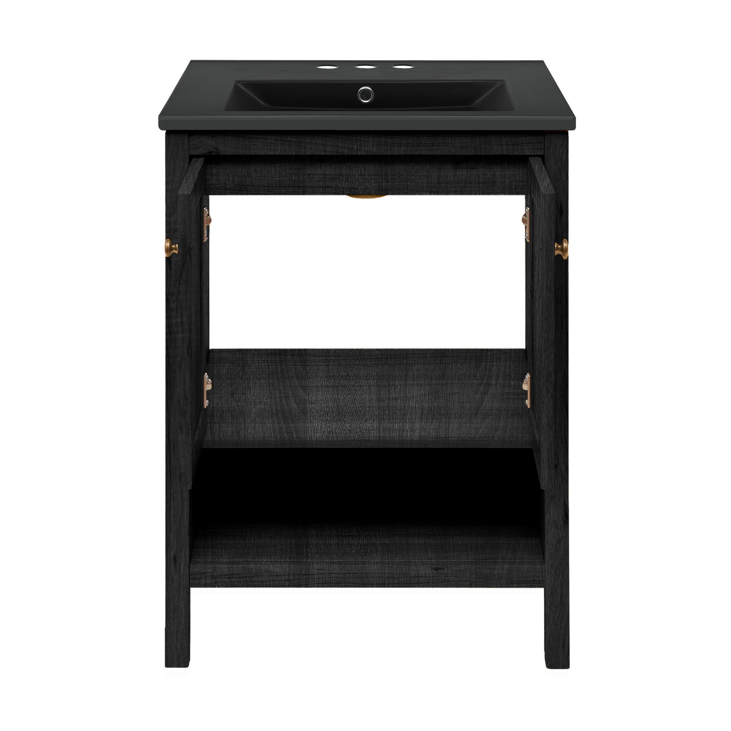 Swiss Madison, Chateau 24" Freestanding Bathroom Vanity in Black Oak with Black 3-Hole Centerset Sink Top