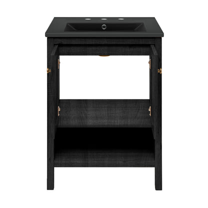 Swiss Madison, Chateau 24" Freestanding Bathroom Vanity in Black Oak with Black 3-Hole Widespread Sink Top
