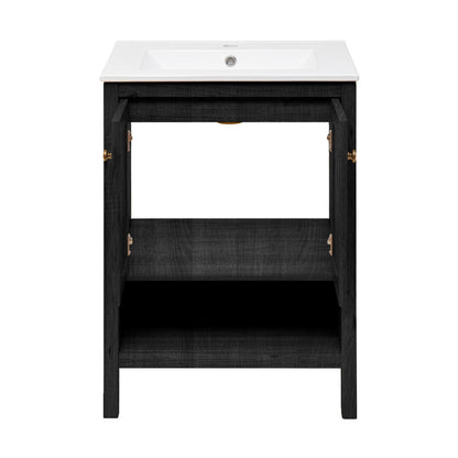 Swiss Madison, Chateau 24" Freestanding Bathroom Vanity in Black Oak with Sink Top