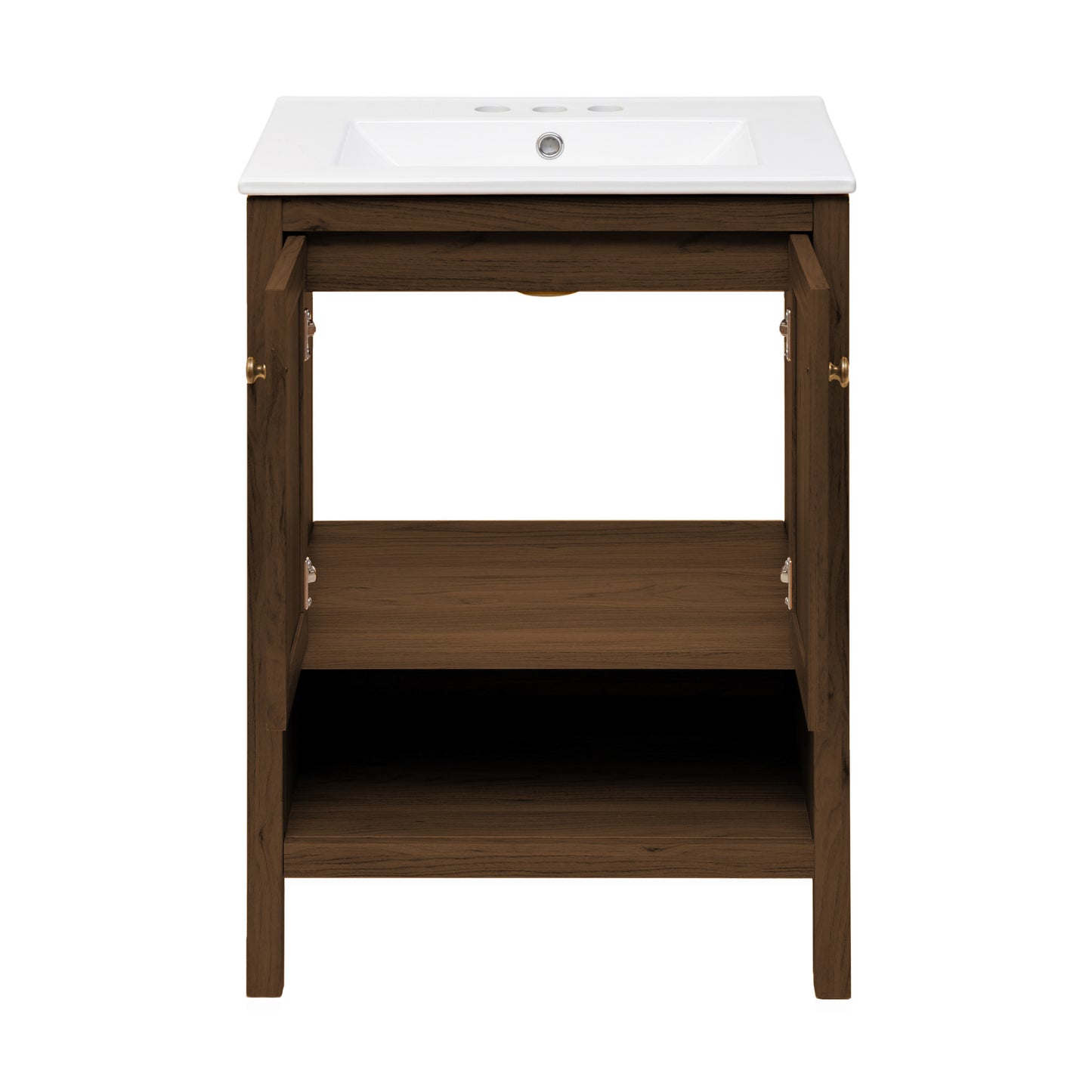 Swiss Madison, Chateau 24" Freestanding Bathroom Vanity in Brown Oak with 3-Hole Centerset Sink Top