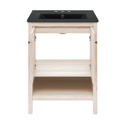 Swiss Madison, Chateau 24" Freestanding Bathroom Vanity in White Oak with Black 3-Hole Centerset Sink Top