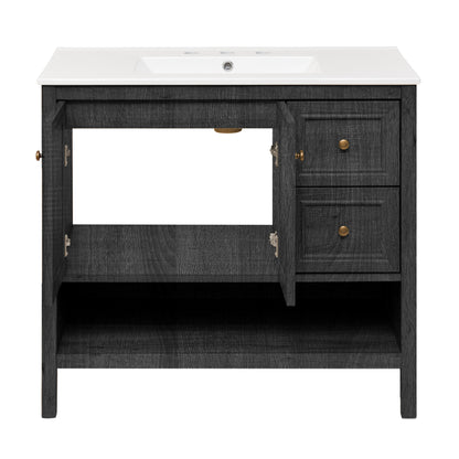 Swiss Madison, Chateau 36" Freestanding Bathroom Vanity in Black Oak with 3-Hole Widespread Sink Top