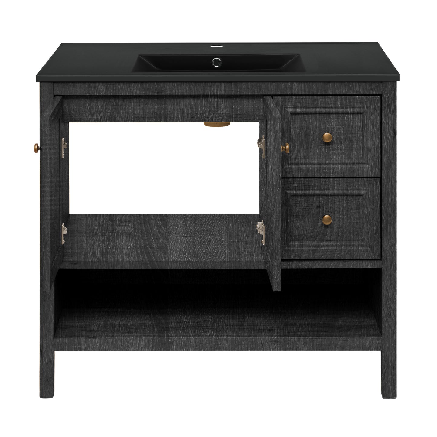 Swiss Madison, Chateau 36" Freestanding Bathroom Vanity in Black Oak with Black Sink Top