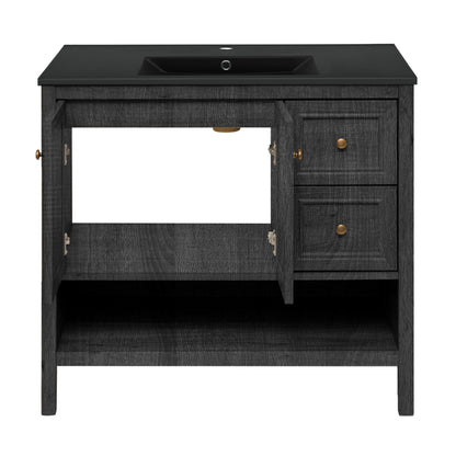 Swiss Madison, Chateau 36" Freestanding Bathroom Vanity in Black Oak with Black Sink Top