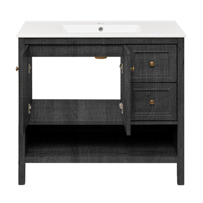 Swiss Madison, Chateau 36" Freestanding Bathroom Vanity in Black Oak with Sink Top