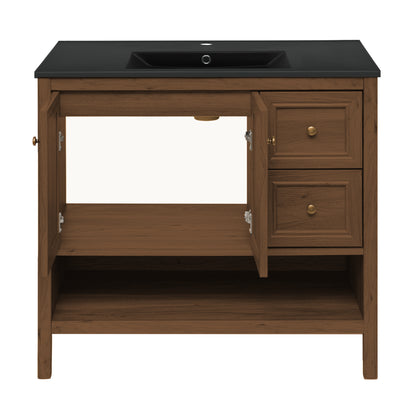 Swiss Madison, Chateau 36" Freestanding Bathroom Vanity in Brown Oak with Black Sink Top