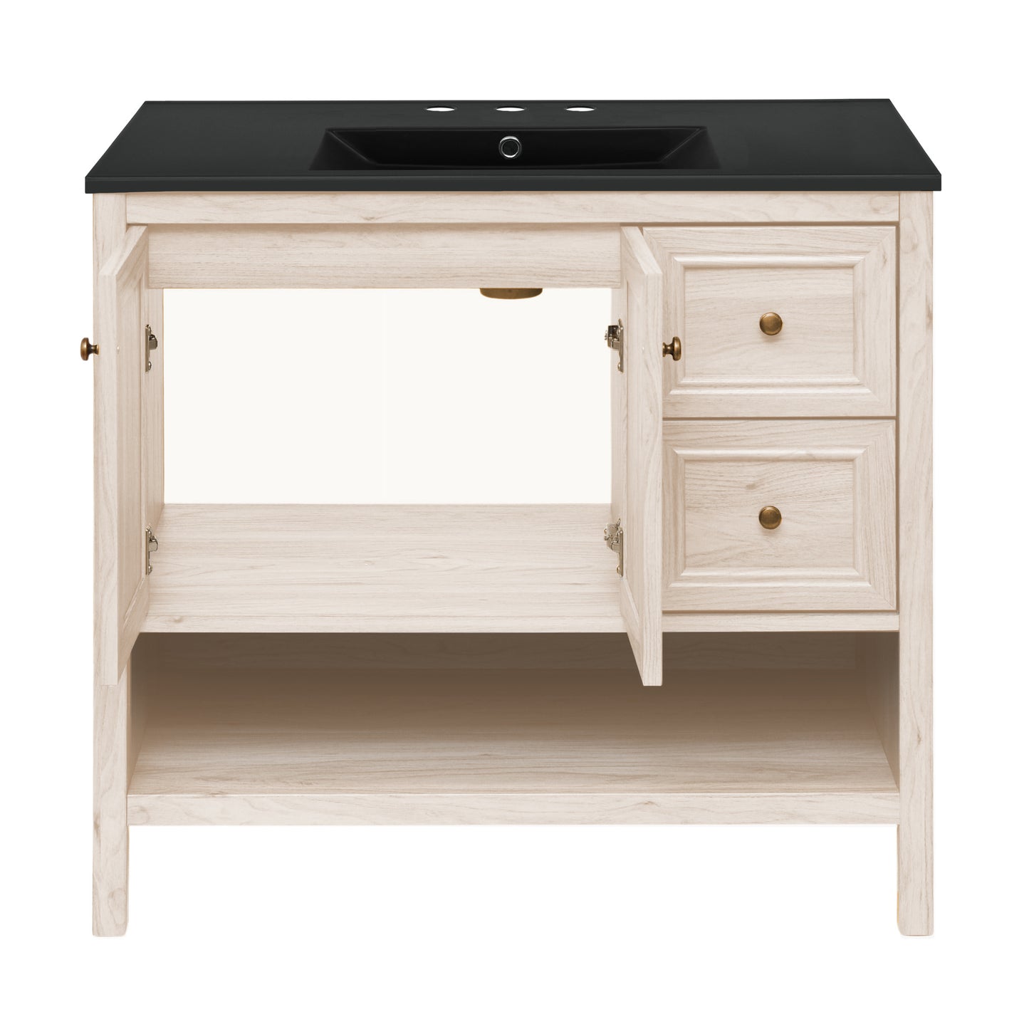 Swiss Madison, Chateau 36" Freestanding Bathroom Vanity in White Oak with Black 3-Hole Widespread Sink Top