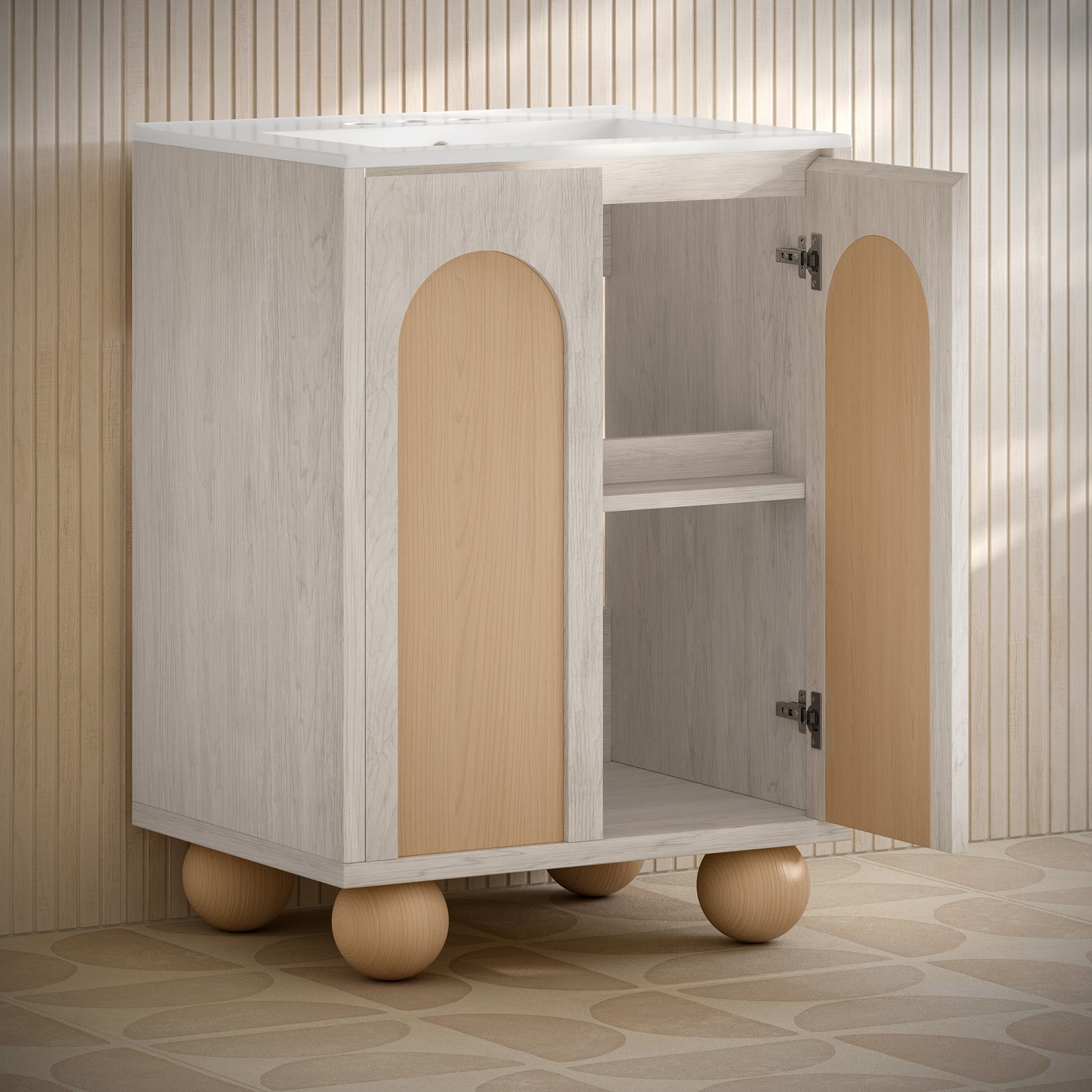 Swiss Madison, Plaisir II 24" Freestanding Bathroom Vanity in White Oak with 3-Hole Centerset Sink Top