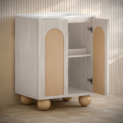 Swiss Madison, Plaisir II 24" Freestanding Bathroom Vanity in White Oak with 3-Hole Centerset Sink Top